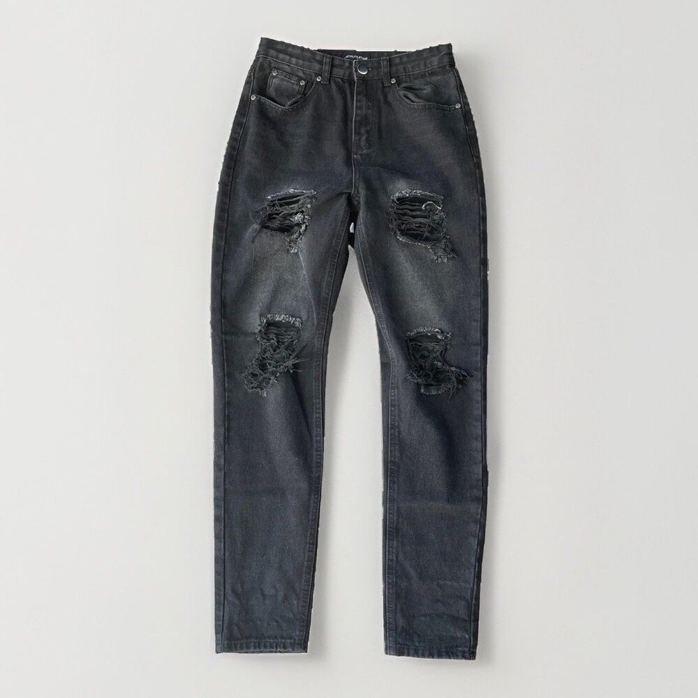 Pretty Little Thing Black Distressed Jeans Size 8 High Rise Slimming